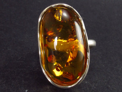Natural Cognac Color Baltic Amber 925 Silver Ring - Size Adjustable