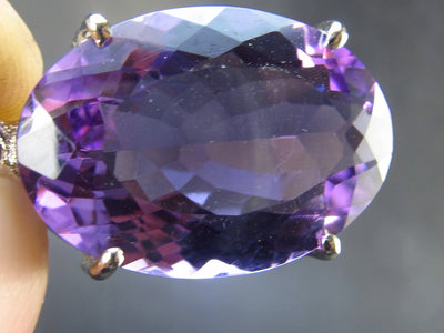Large Genuine Rich Purple Faceted Amethyst Sterling Silver Pendant From Brazil - 1.2" - 4.8 Grams