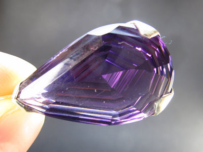 Large Genuine Rich Purple Faceted Amethyst Sterling Silver Pendant From Brazil - 1.6" - 13.4 Grams