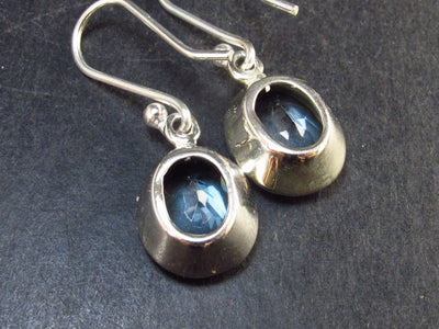 Faceted Natural Sky Blue Topaz Dangle 925 Silver Earrings from Brazil - 1.2" - 4.9 Grams