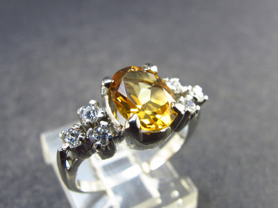 Stone of Success!! Natural Golden Yellow Citrine Sterling Silver Ring with CZ Size 4.5 - 2.61 Grams