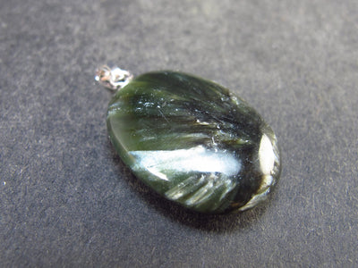 Natural Polished Seraphinite Clinochlore Angels Wings Silver Pendant from Russia - 1.3" - 5.05 Grams