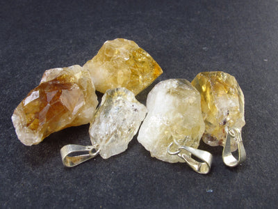 Set of 5 Natural Citrine Crystal Pendants From Brazil