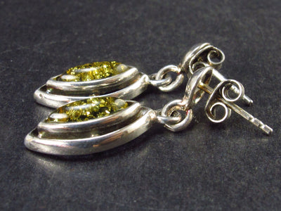 Nature’s Time Capsule!! Natural Green Color Baltic Amber Dangle 925 Silver Earrings - 3.0 Grams