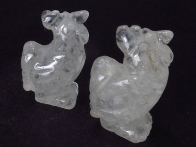 Four Small Natural Clear Quartz Crystal, Jasper and Tiger Eye Rooster