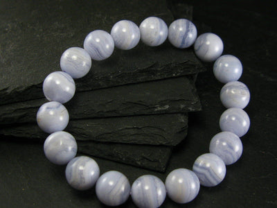 Blue Lace Agate Genuine Bracelet ~ 7.5 Inches ~ 12mm Round Beads