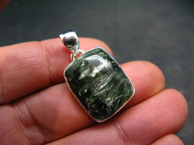 Natural Polished Seraphinite Clinochlore Angels Wings Silver Pendant from Russia - 1.2" - 6 Grams