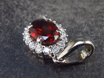 Genuine Red Garnet Almandine Gem with CZ Sterling Silver Pendant From India - 0.7" - 1.73 Grams