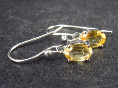 Stone of Success!! Natural Faceted Golden Yellow Citrine 925 Sterling Silver Drop Earrings - 0.8" - 1.3 Grams