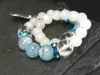Moonstone Quartz & Aquamarine Genuine Bracelet ~ 7 Inches ~ 6-8mm Round Beads