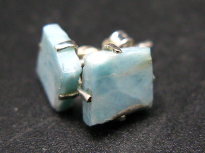 Natural Square Shape Larimar 925 Sterling Silver Stud Earrings from Dominican Republic