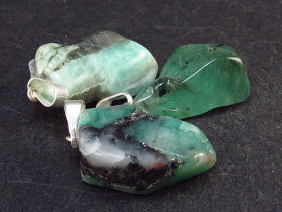 Lot of 3 Natural Emerald Tumbled Stones Pendants from Brazil