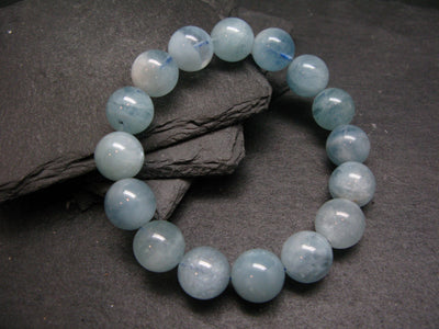 Aquamarine Genuine Bracelet ~ 7 Inches ~ 13mm Round Beads