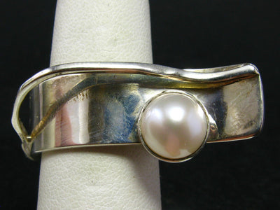 White Pearl Sterling Silver Ring - Adjustable Size