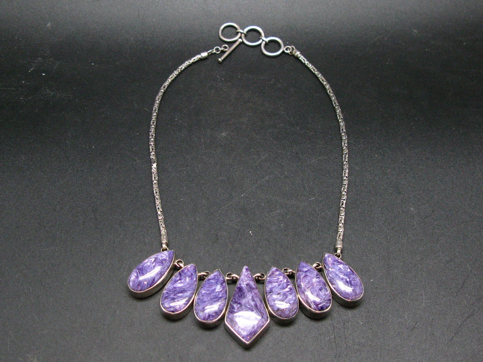 Lilac Stone!!! Stunning Silky Charoite AAA Quality Sterling Silver Necklace  From Russia