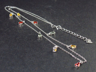 Sparkly Faceted Fancy Multi Color Sapphire Silver Necklace - 17.5" - 3.2 Grams