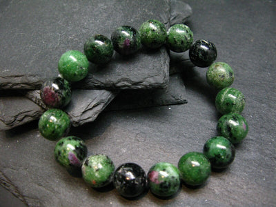 Ruby in Zoisite Genuine Bracelet ~ 7 Inches ~ 12mm Round Beads