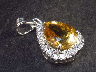 Stone of Success!! Genuine Intense Yellow Citrine Gem Sterling Silver Pendant From Brazil - 1.3" - 6.3 Grams