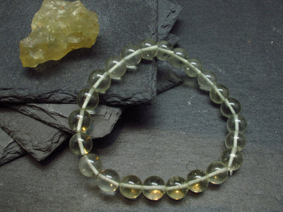 Libyan Tektite Glass Genuine Bracelet ~ 7.5 Inches ~ 10mm Round Beads