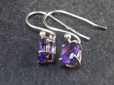 Orchid St. Valentine Gem!! Oval Shaped Faceted Natural Amethyst 925 Sterling Silver Drop Earrings - 0.8" - 1.3 Grams