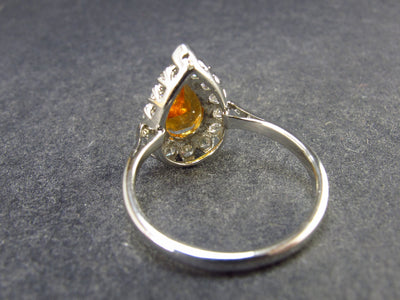 Stone of Success!! Large Natural Golden Yellow Citrine Sterling Silver Ring with CZ - Size 7.75 - 2.84 Grams