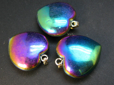 Lot of 3 Fine Multi Color Rainbow Titanium Coated Crystal Heart Shape Pendant