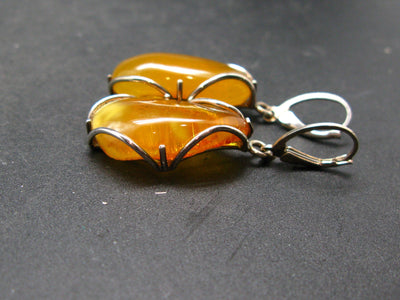 Nature’s Time Capsule!! Big Natural Butterscotch Color Baltic Amber Dangle 925 Silver Leverback Earrings - 1.9"
