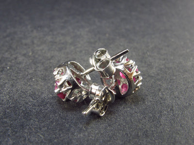 Ruby Faceted Stud Earrings In Sterling Silver - 2.73 Grams