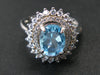 Oval Shaped Faceted Natural Sky Blue Topaz Sterling Silver Ring with CZ - Size Adjustable
