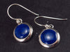 Natural Indigo - Blue Lapis Lazuli Dangle Shepherd Hook 925 Silver Earrings from Afghanistan - 1.1"