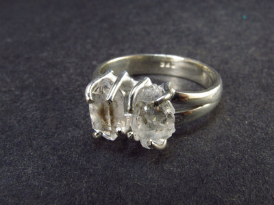 Fine Clear Natural Two Herkimer Diamond Silver Ring From New York - Size 7 - 3.2 Grams