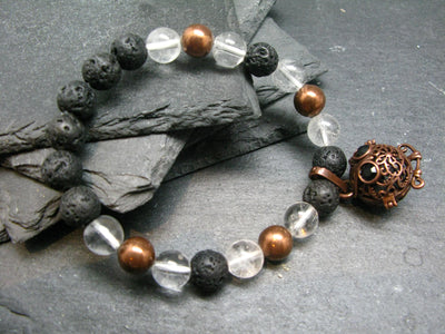 Lava & Quartz Genuine Bracelet ~ 7 Inches ~ 8mm Round Beads