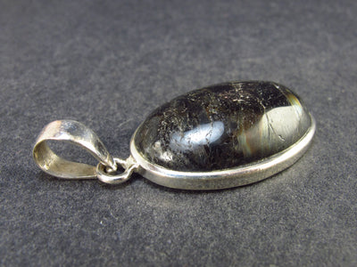 Very Rare Sterling Silver Nuumite Nuummite Pendant From Greenland - 1.6" - 7.83 Grams